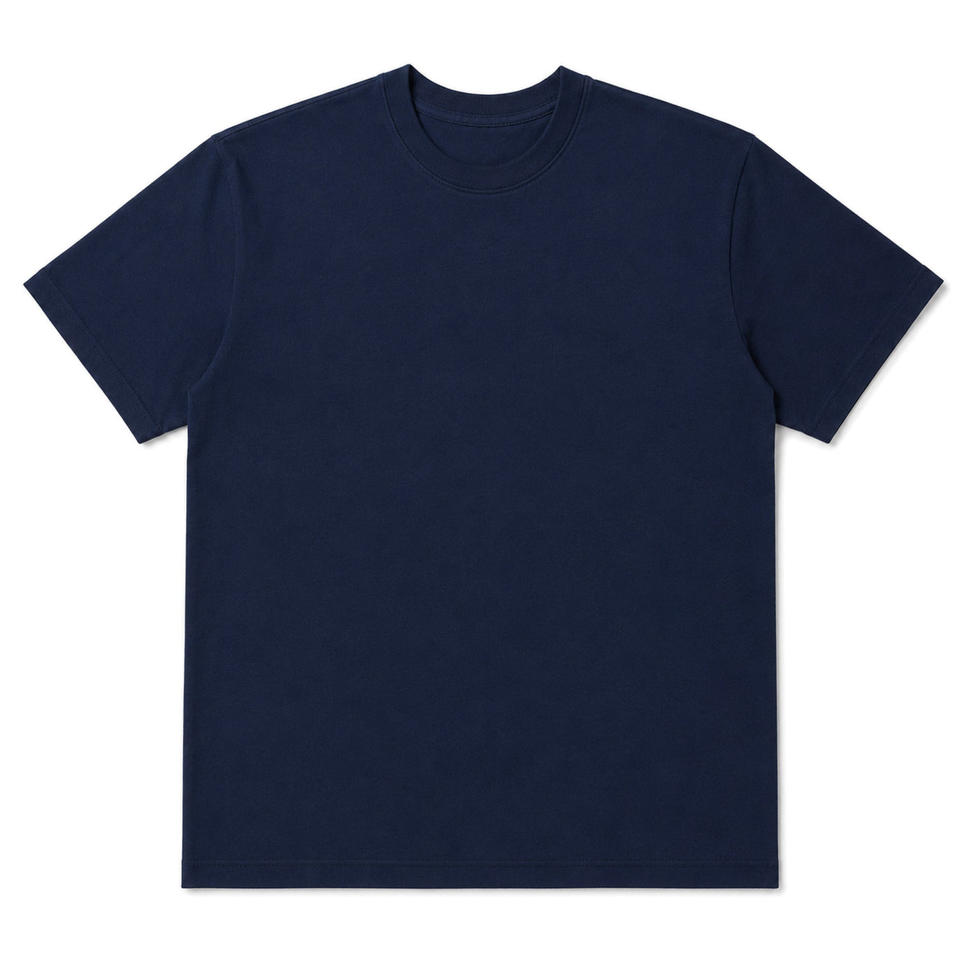 Navy cotton crew neck t-shirt, front, laid flat