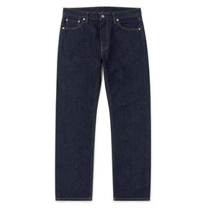 Indigo straight leg jeans, front, laid flat
