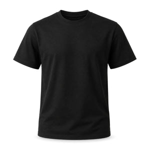 Black cotton crew neck t-shirt shown on a form