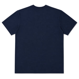 Navy cotton crew neck t-shirt, back, laid flat