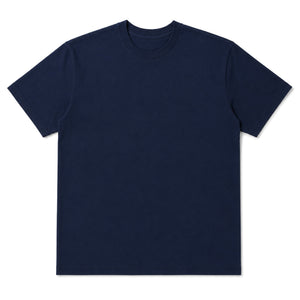 Navy cotton crew neck t-shirt, front, laid flat