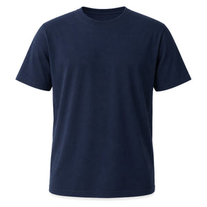 Navy cotton crew neck t-shirt shown on a form