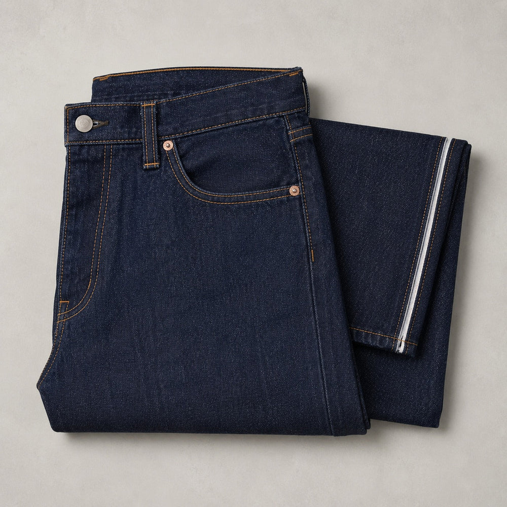 Indigo denim jeans folded